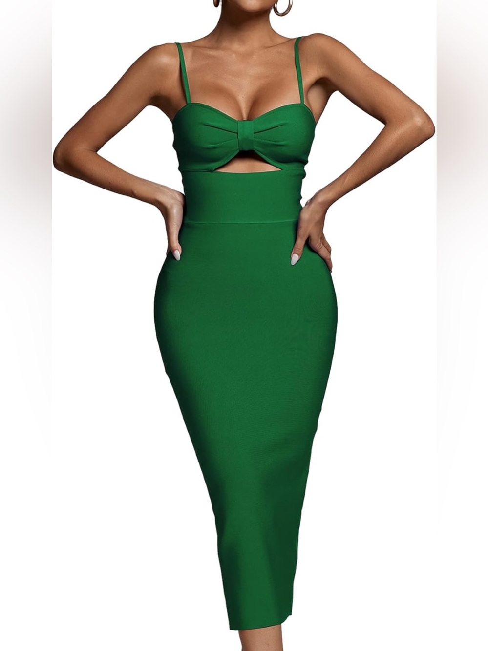 Bella Barnett Emerald Green Cutout Bow Midi Dress Bodycon Cocktail S